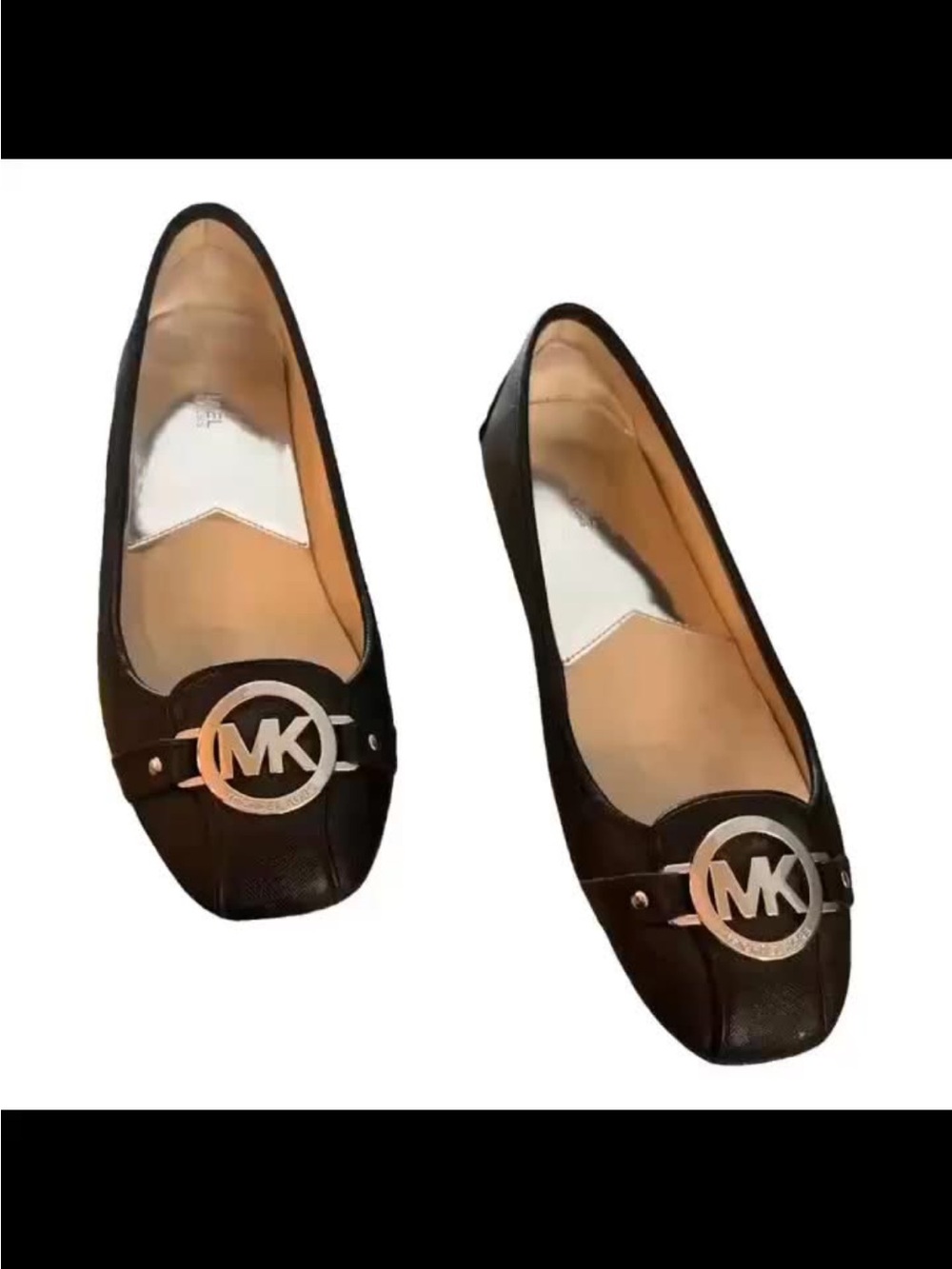Michael Kors Black Leather MK Logo Slip-On Flats